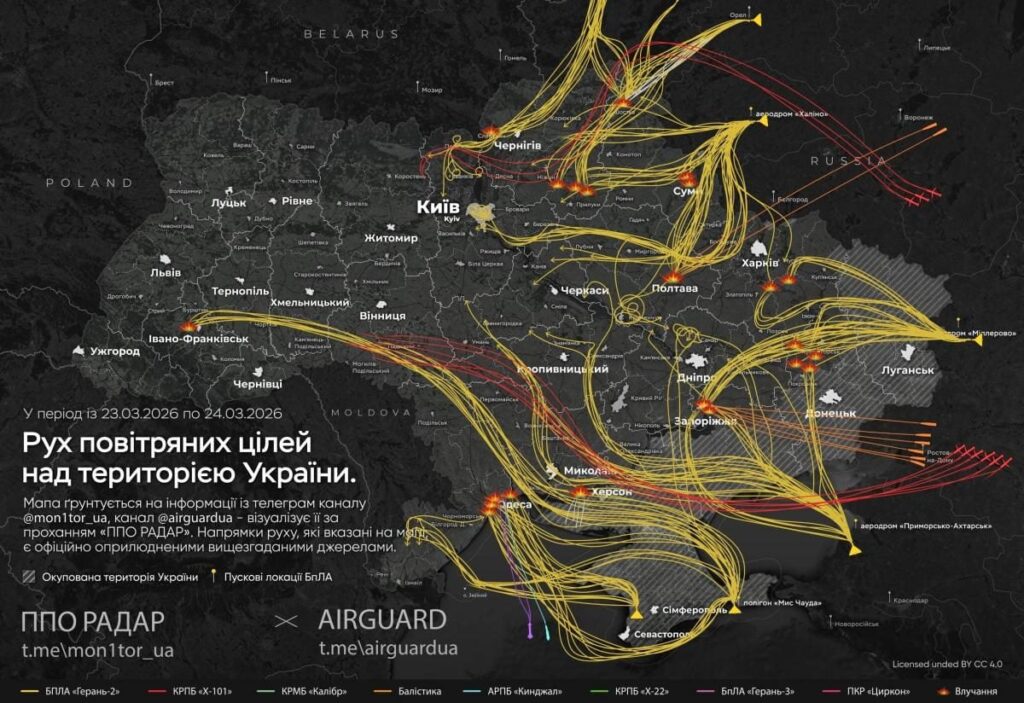 Масована нічна атака на Україну. В Повітряних силах підтвердили 22 влучання російських дронів і ракет