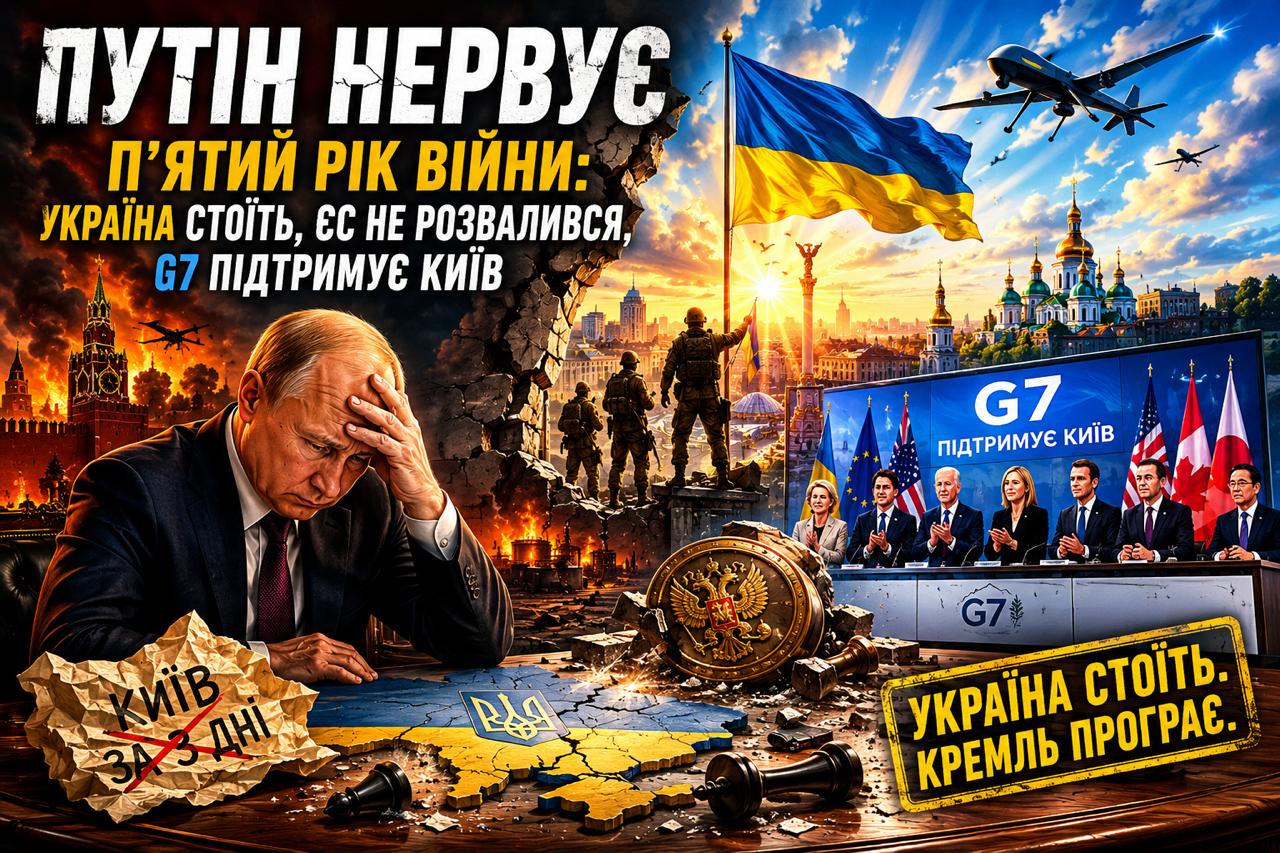 Путін нервує: на п’ятий рік великої війни Україна стоїть, ЄС не розвалився, НАТО – розширюється, а G7 продовжує підтримувати Київ