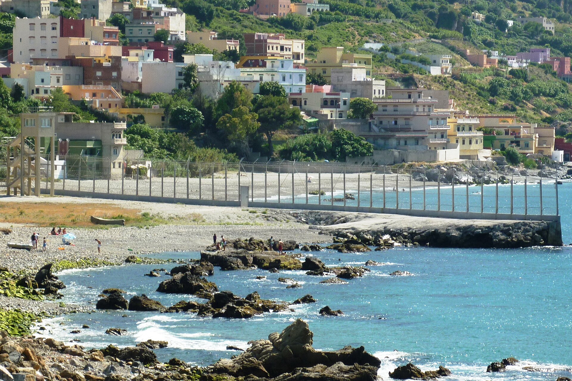 Ceuta border fence; Morocco police; African migrants