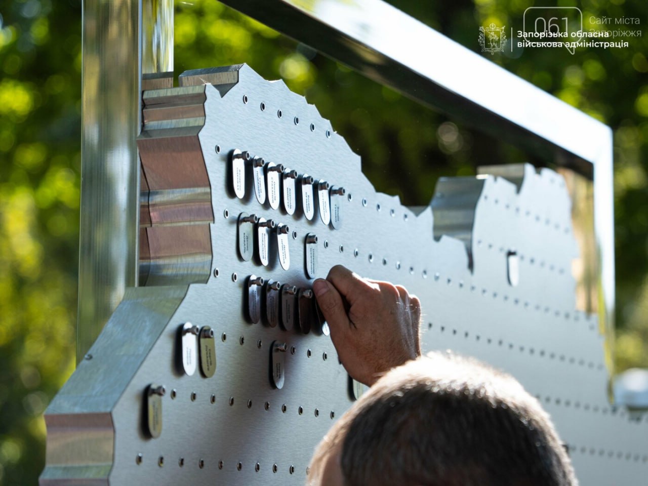 Memorial map with tags of missing soldiers installed in Zaporizhzhia